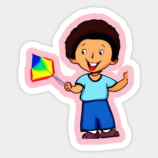 Little Boy Flying His Kite Sticker